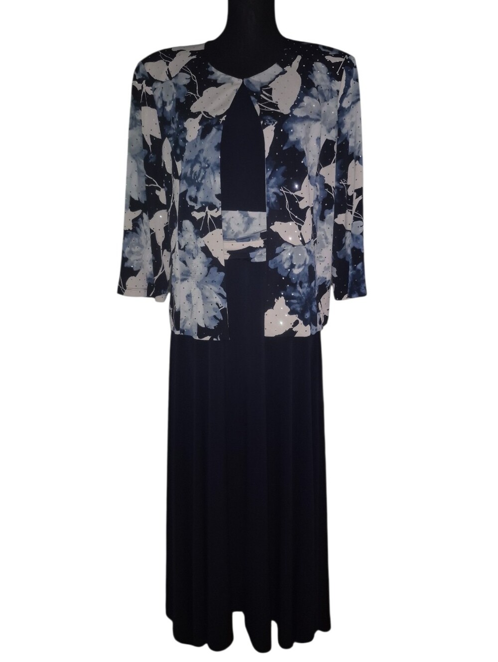Draper's & Damon's Navy Blue Floral Jacket Dress Set Size 16 Mother of the Bride
